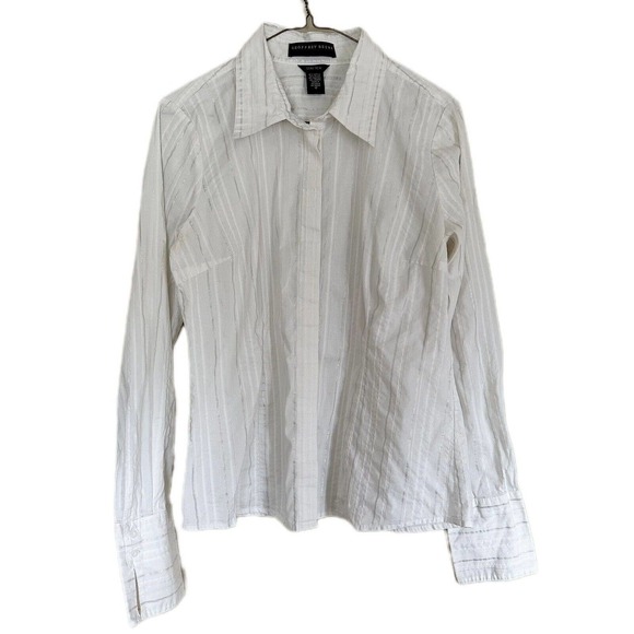 Back To School Striped White Shirt Size 12 Stretch Women - Picture 1 of 7